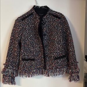 Ann Taylor Multicolor Tweed Blazer with Fringe